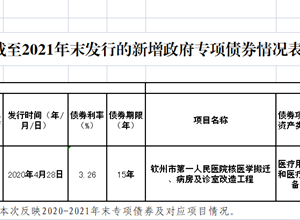 钦州市第一人民医院2020-2021年新增地方政府债券存续期信息公开